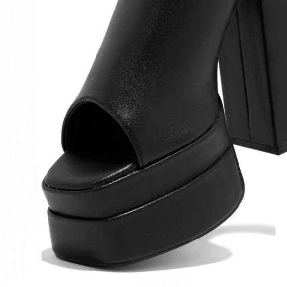 !! NEW !! Platform Block Heel Mules in Black - Picture 4 of 9